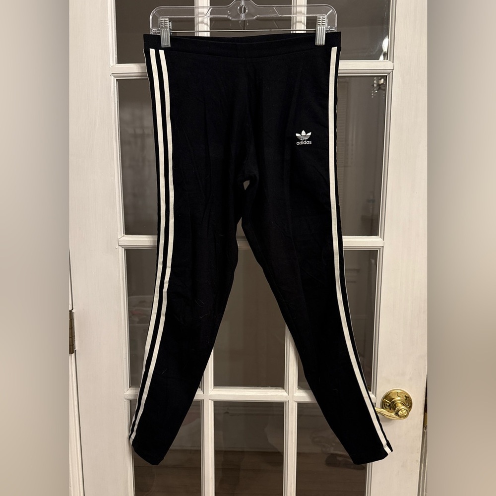 ADIDAS Women's Black White Side Stripe Active Leggings Size M